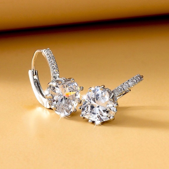 Any 2/$20!Silver Crystal Heart Lever Back Earrings - Picture 2 of 7